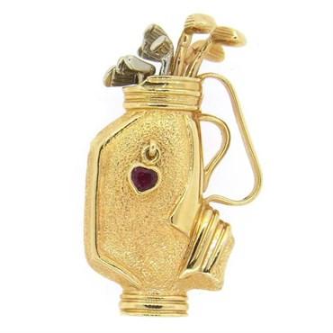 14k Gold Garnet Golf Bag Brooch Pin