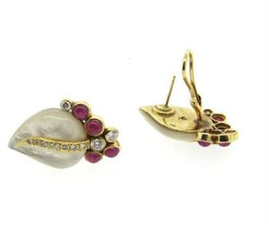 1.10ctw Diamond Ruby Mother of Pearl 14k Gold Earrings