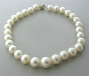 14K Gold Diamond 12mm 15.5mm South Sea Pearl Necklace