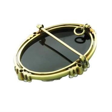 14K Gold Diamond Pearl Hardstone Cameo Brooch