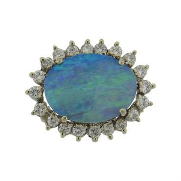 14k Gold 1.50ctw Diamond Opal Pendant Brooch