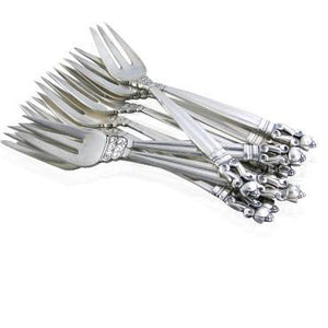 10 Pc Georg Jensen Acorn Sterling Pastry Fork Set