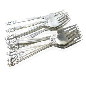 10pc Georg Jensen Acorn Sterling Salad Fork Set