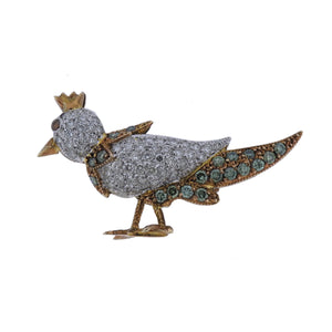 14k Gold Diamond Gemstone Bird Brooch