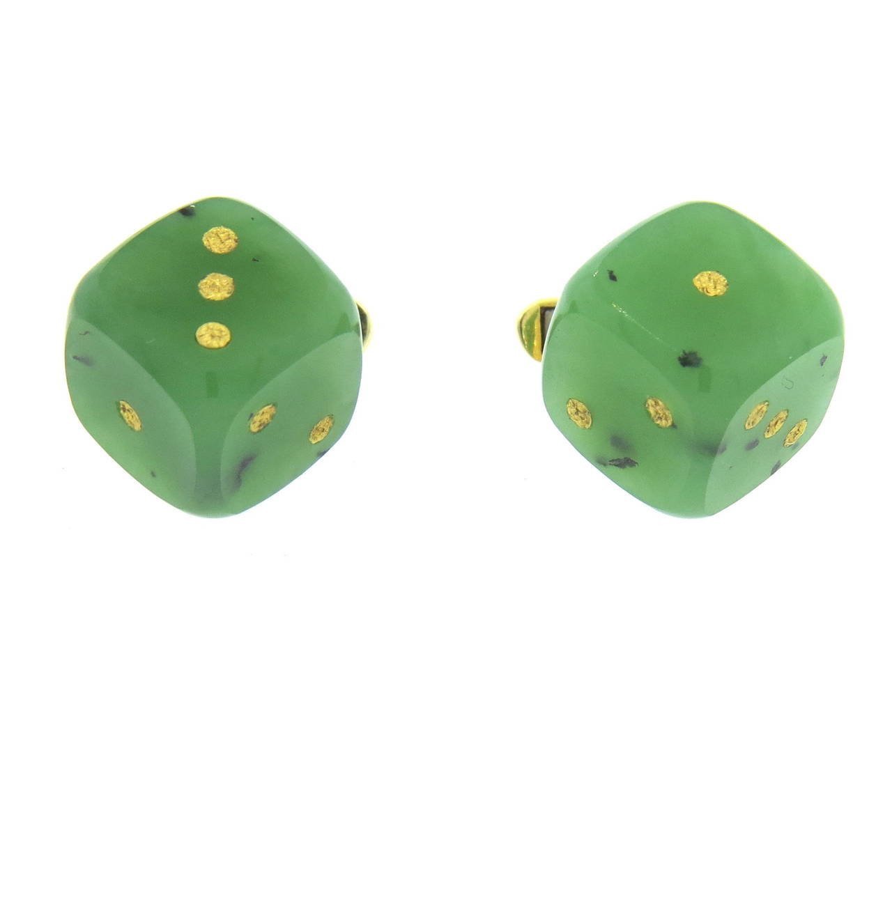 14k Gold Jade Dice Cufflinks