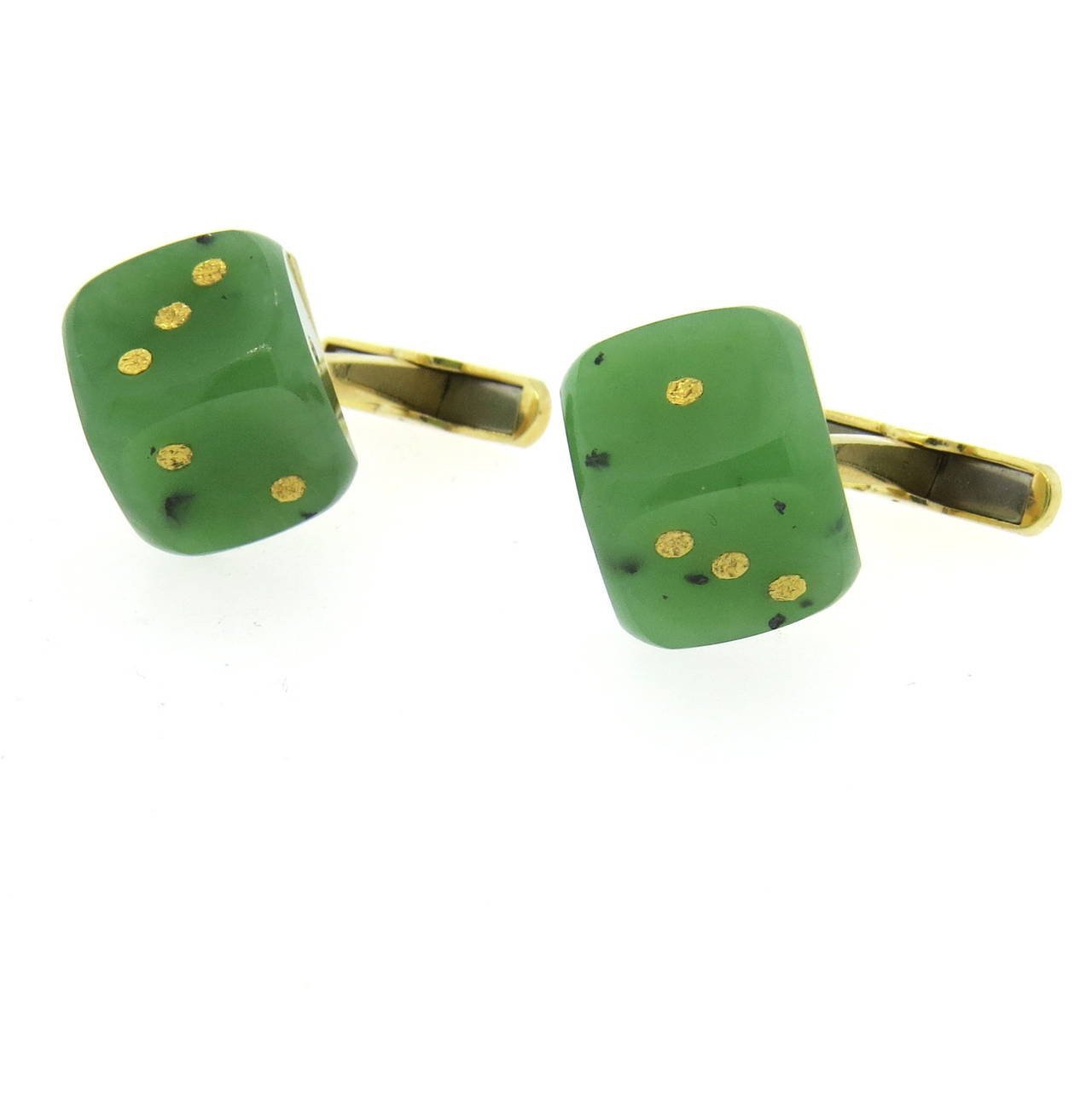 14k Gold Jade Dice Cufflinks