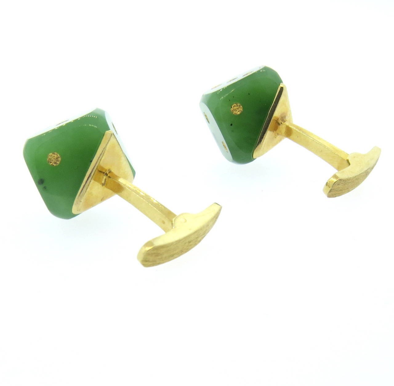 14k Gold Jade Dice Cufflinks