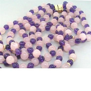 14k Gold Amethyst Rose Quartz Multi Strand Necklace