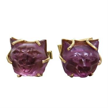 14k Gold Carved Amethyst Wolf Cufflinks