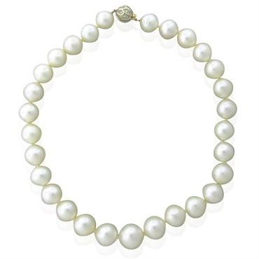 14K Gold Diamond 12mm 15.5mm South Sea Pearl Necklace