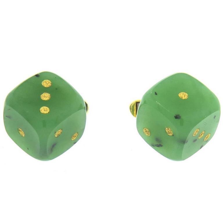 14k Gold Jade Dice Cufflinks