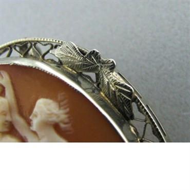 14k Gold Filegree Cameo Brooch Pendant Three Graces