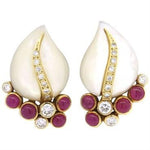 1.10ctw Diamond Ruby Mother of Pearl 14k Gold Earrings