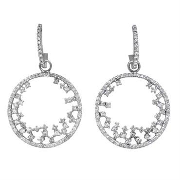 14K White Gold Diamond Round Drop Earrings