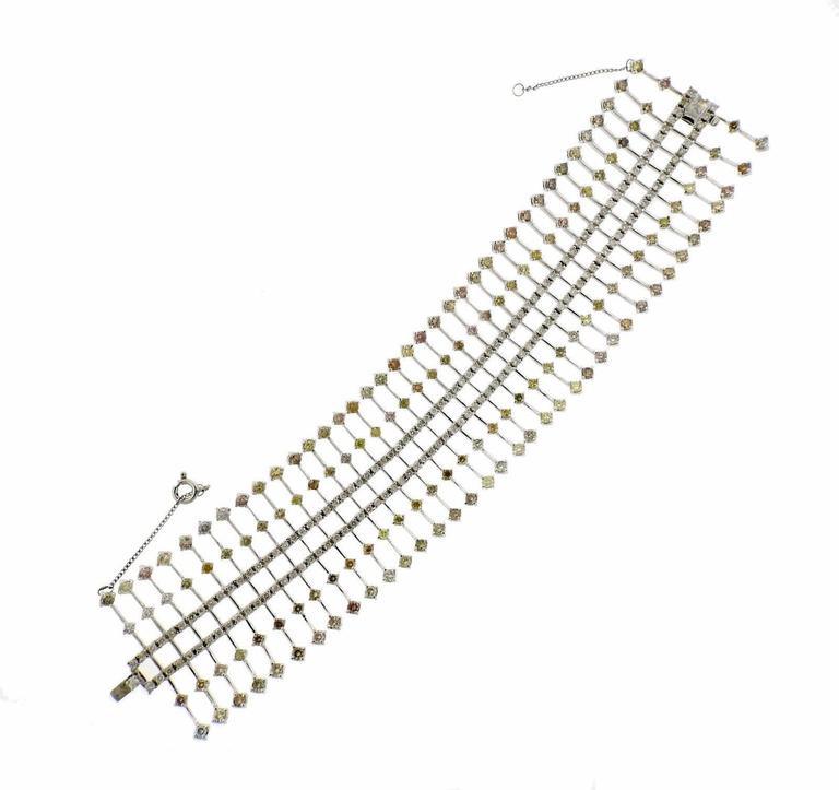 12 Carat Fancy Diamonds Modern Wide Gold Bracelet