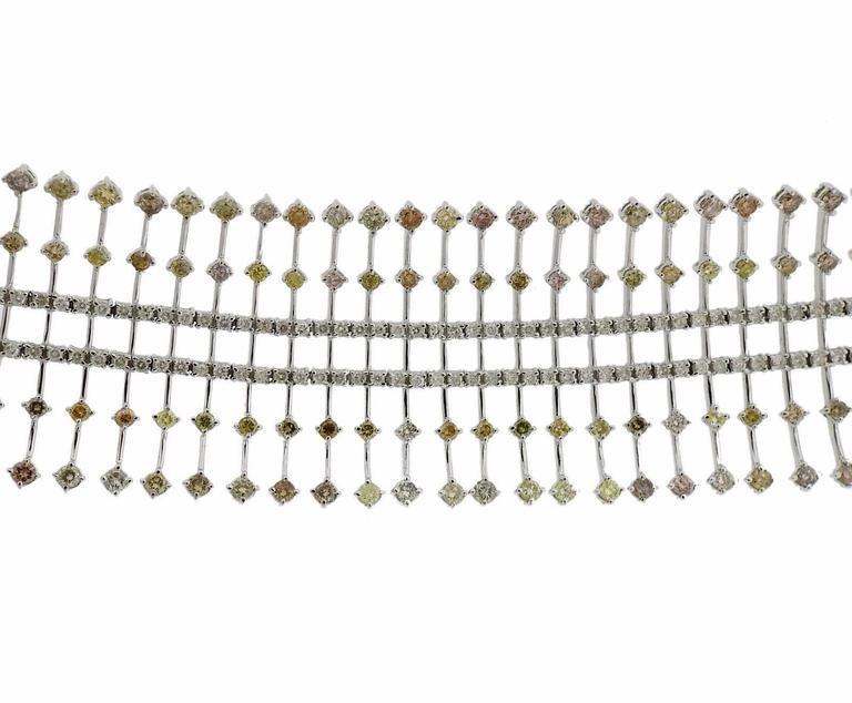 12 Carat Fancy Diamonds Modern Wide Gold Bracelet